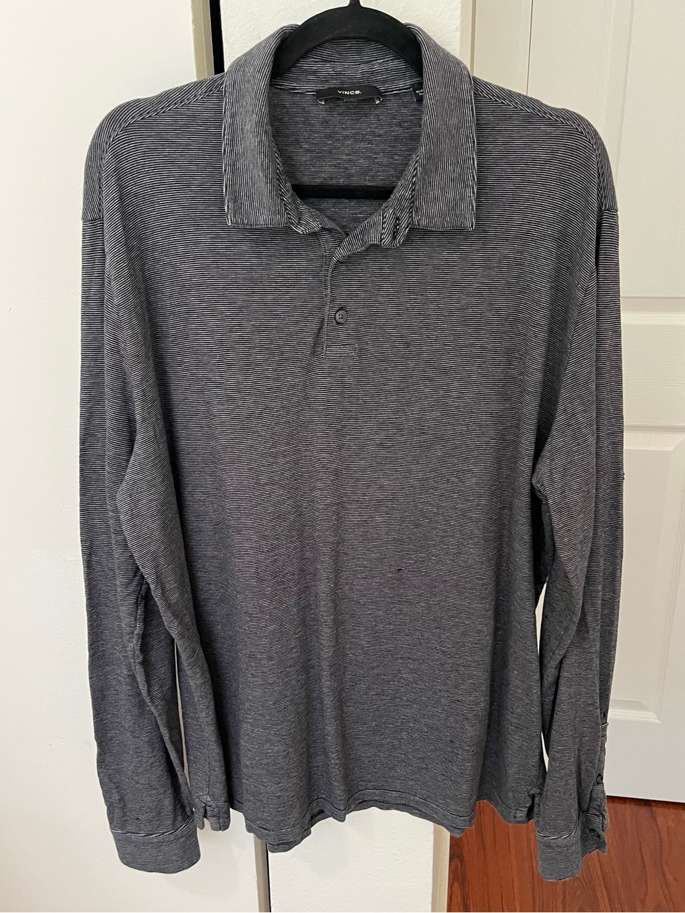 Distressed Vince Men's Long Sleeve Polo Shirt - Gray